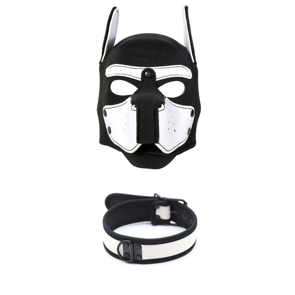 Egzotiškas atviro burnos skylės šuns galvos apdangalas viso veido fetišo šuniuko kosplėjaus kaukė gobtuvas vyrams moterims Helovino žaidimų vakarėliui seksualiems kostiumams