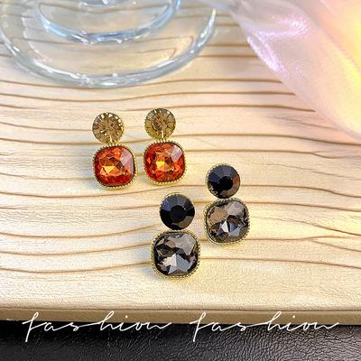 Square Red Black Round Rhinestones Drop Earrings for Women Round Dangle Earrings Korean Party Fashion Jewelry Girls Gift
