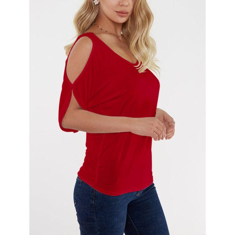 Off-the-Shoulder Summer Fashion Solid Color Slim Fit T-shirt Top