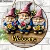 Wooden Welcome Sign with Adorable Gnome & Lavender Pattern - Round Artwork for Front Door, Wall Hanging Decor - Ideal Home Decoration