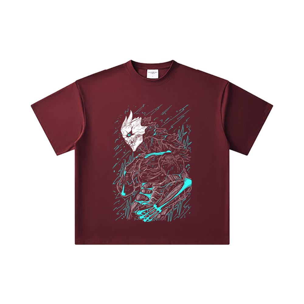 

260 GSM Double Yarn 32 Count 100% Cotton Kaiju No 8 V8 Kafka Print Unisex Heavy Cotton T Shirt 2XL вина червоного кольору