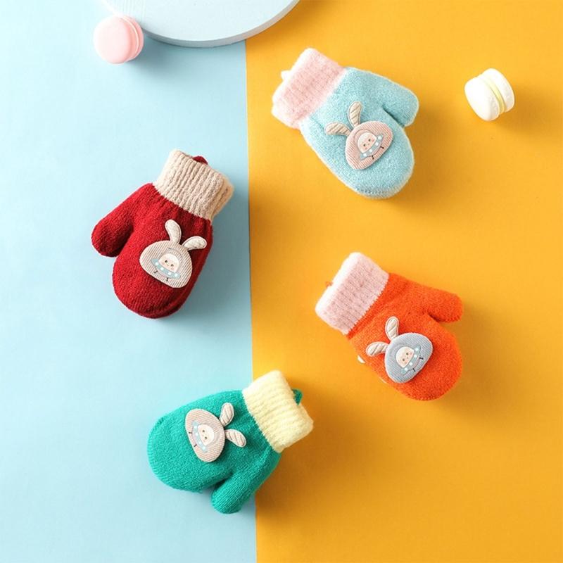 Children Gloves in Autumn and Winter Double-layer Plus Velvet Thickening Warm Cute Gloves for 0-3 Years Old Toddlers