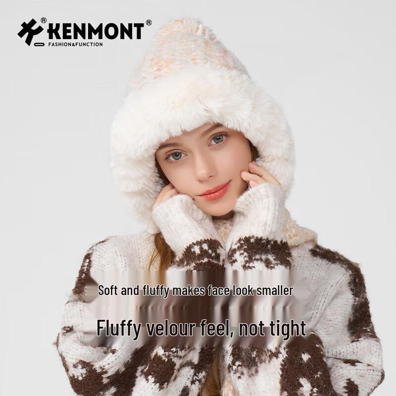 

Женская зимняя вязаная шапка Kenmont с шарфом и защитой ушей One Size