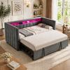 Sofá-cama 90x190 cm com cama extraível, porta USB-C, iluminação ambiente LED, revestimento em veludo e espaço de arrumação – sala de estar, quarto de hóspedes ou quarto de adolescente. cinzento