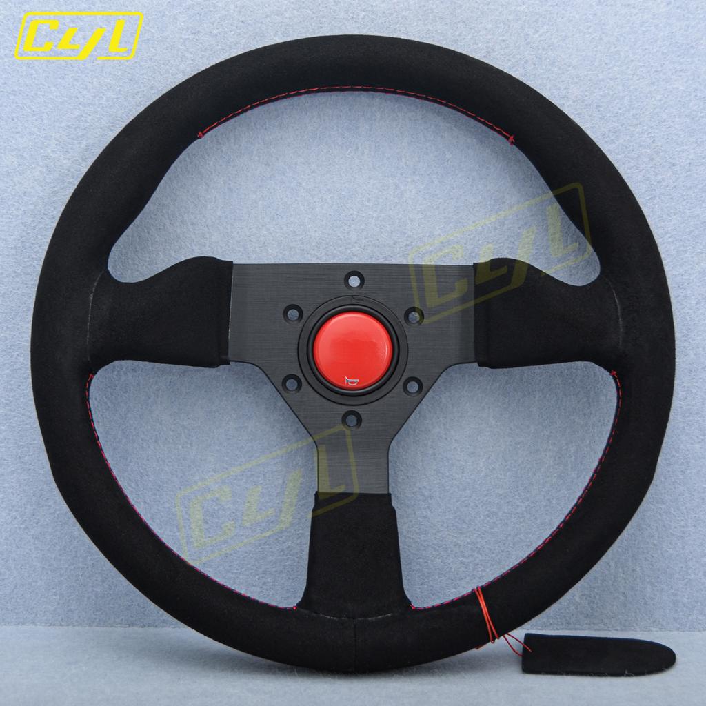 JDM 12.5inch 315mm Microfiber Leather Steering Wheel Red Stitching Racing Sports Steering Wheel