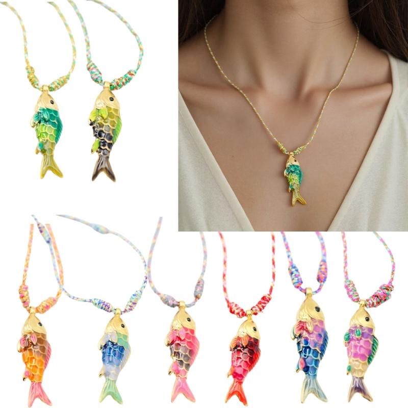 Colorful Adjustable Rope Chain Necklace Stainless Steel Oceanics Fish Charm Sturdy Jewelry Gift