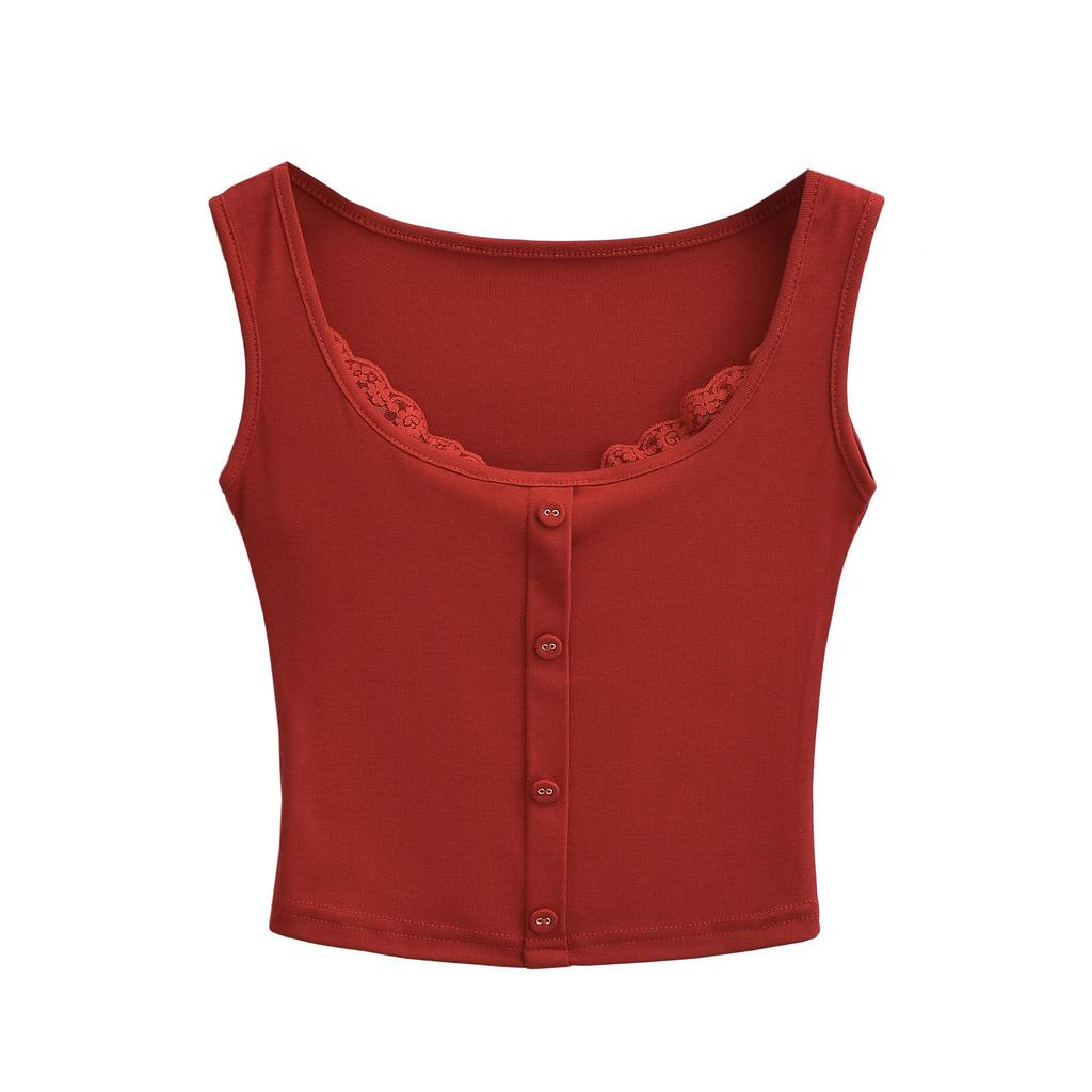 2024 Summer Lace Camisole Crop Top - Women's Sleeveless Round Neck Two-Piece Design