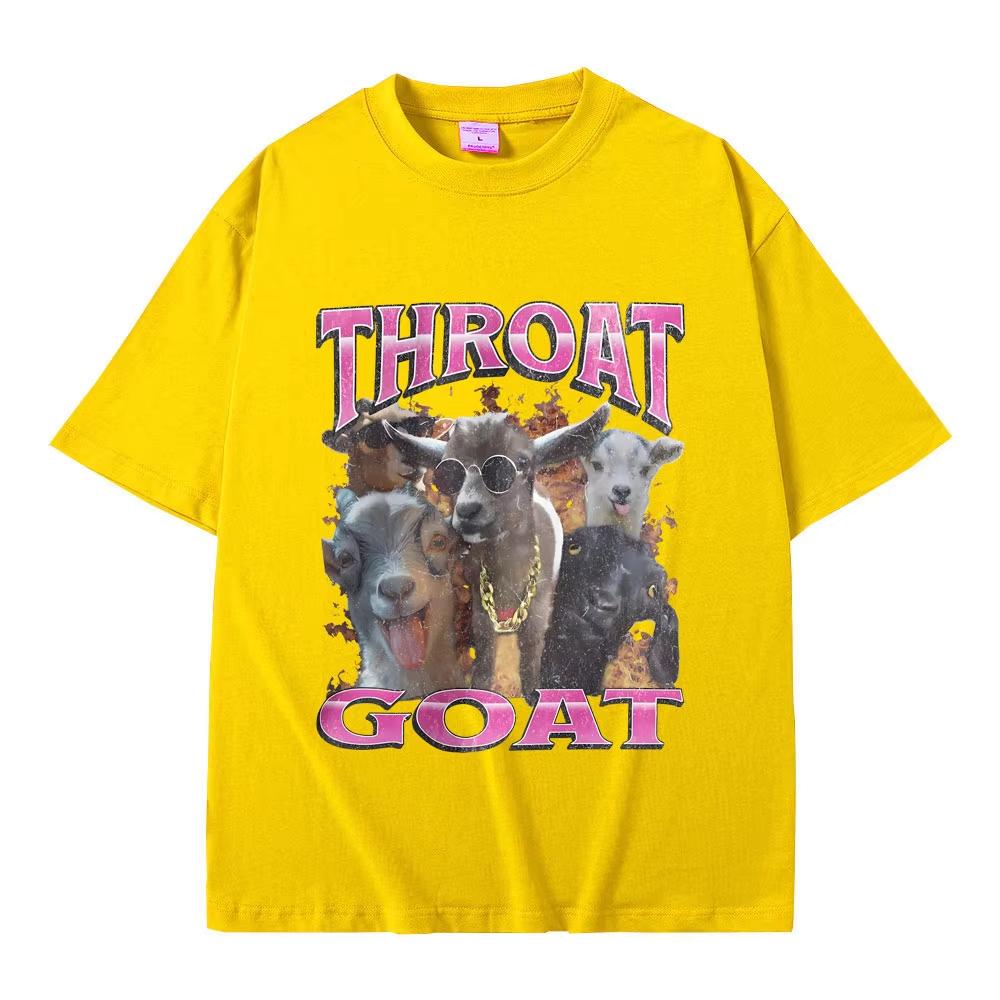 Funny Throat Goat Graphic Print Tshirt Male Fashion Oversized Streetwear Unisex Women Casual High Quality Pure Cotton Short Sleeve