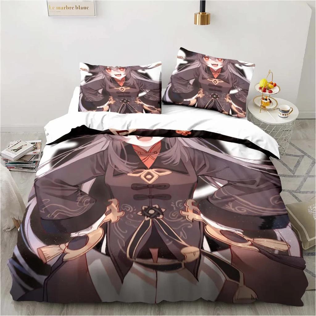 Kreslený Anime Genshin Impact Herný posteľný set do spálne Prikrývky na posteľnú bielizeň Pohodlná obliečka na paplón Prikrývka a obliečka na vankúš
