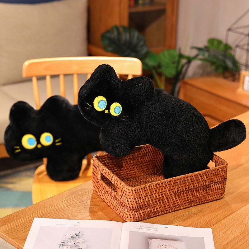 40/80cm Cartoon Big Eyes Black Cat Long Doll Plush Toy Fluffy Cuddly Sleeping Pillow Hug Plushie Gift for Children Girls