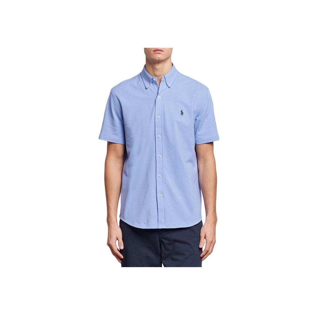 Polo Ralph Lauren Ss24 Camicia a Maniche Corte Ricamata con Logo Pony Uomo camicie Harbor-Island-Blue 710793044-003