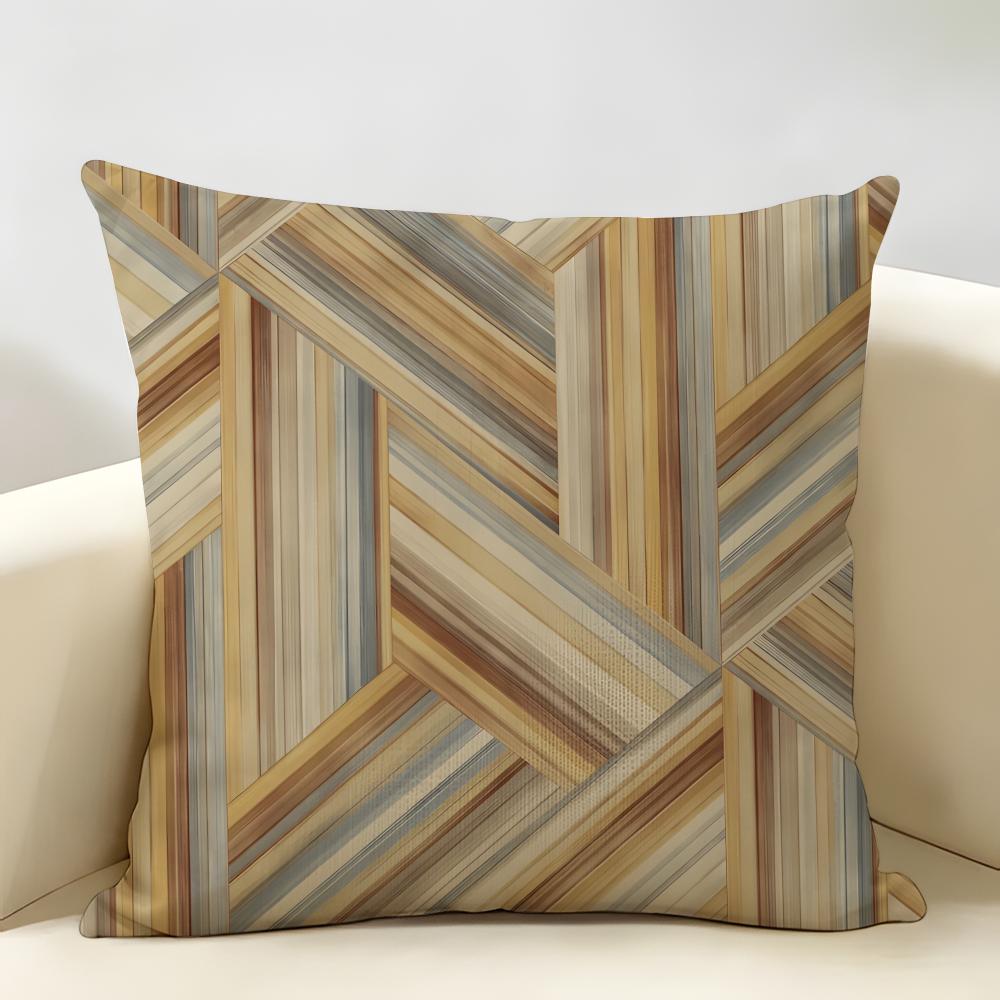 Simple Geo Inlay Pattern Cushion Cover Natural Linen Organic Fabric Double-Sided Printing Breathable Perfect For Home Decor