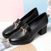New British Style Soft Leather Women'S Single Shoes For Spring Autumn Metal Decoration Trend Square Heel Luxury Women'S Shoes