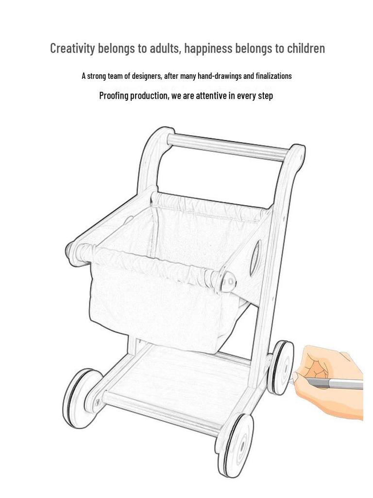 Wooden Shopping Cart Toy for Kids - Supermarket Playhouse Walker Set