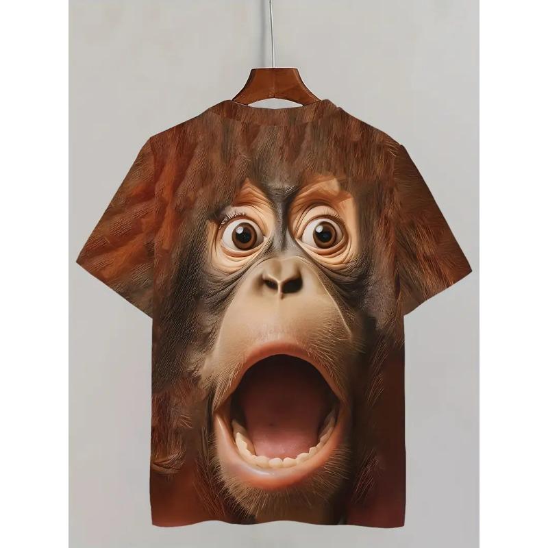 Herren 3D Gorilla Print T-Shirt Kurzarm T-Shirt Atmungsaktives Polyester Rundhals Casual Streetwear Oberteil