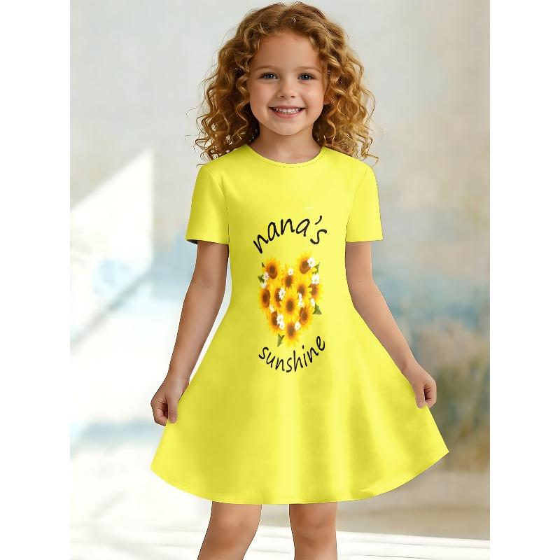 Sweet Cartoon A-line Dress for Girls, Short Sleeved Casual Summer A-line Dress Suitable for Birthday Parties and Gift Giving