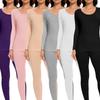 Vinter Termisk Undertøyssett for Kvinner Rund Hals Lang Johns Høy Stretch Base Layer Myk Overdel & Underdel Hold Varmen Pyjamas