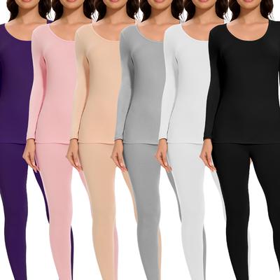 Winter Thermal Underwear Sets for Women Round Collar Long Johns High Stretch Base Layer Soft Top & Bottom Keep Warm Pajamas
