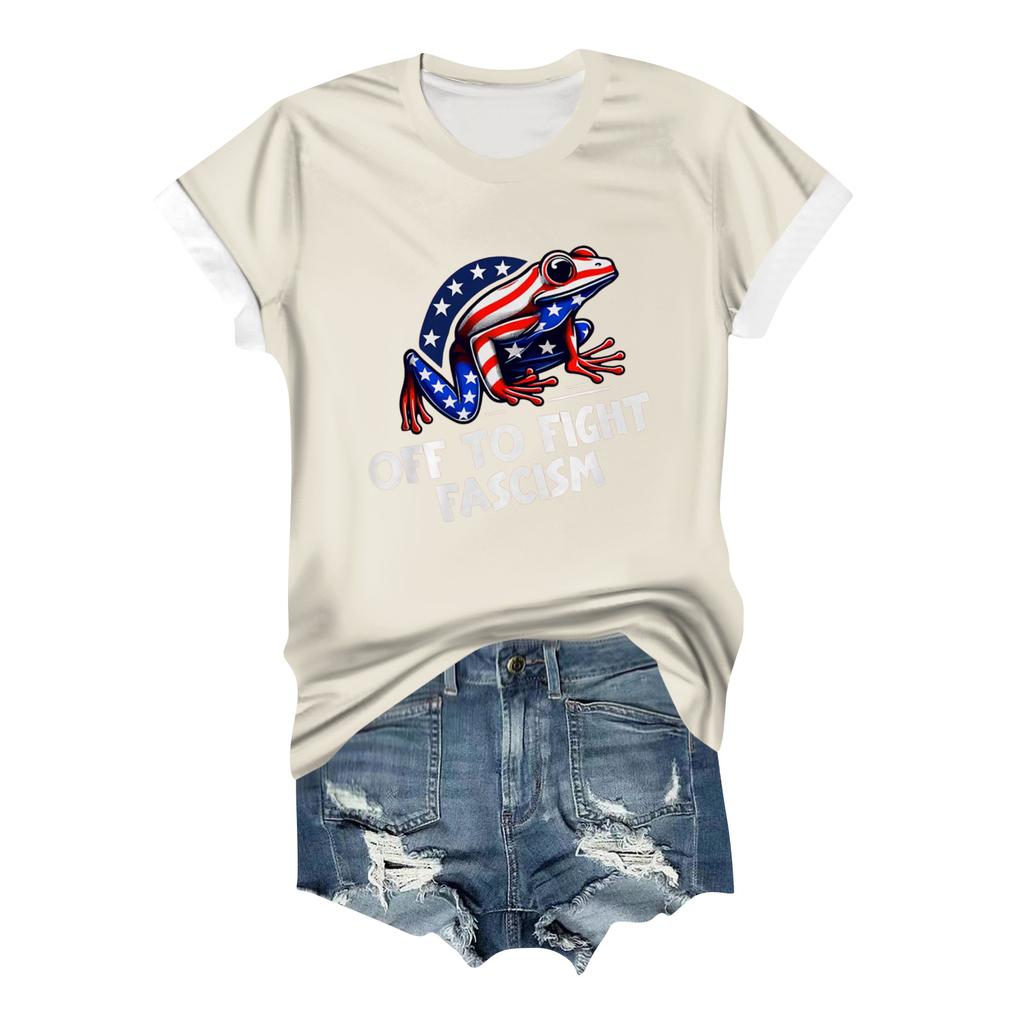 Women's Casual Printed T-shirt Round Neck Pullover Short-sleeved Top