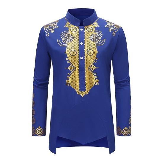 

Мужская осенняя рубашка в этническом стиле, воротник-стойка, пуговицы, декольте, пуловер с длинными рукавами, топы с принтом 2XL королевский синий