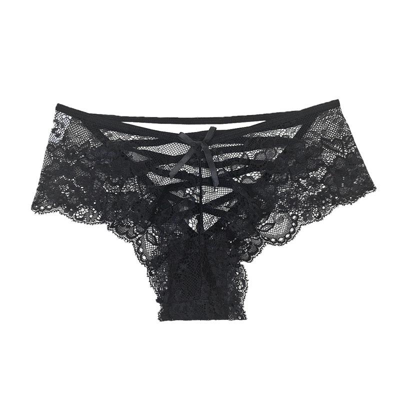 Women's Sexy Rose Jacquard Transparent Briefs with Thin Cross Belt
