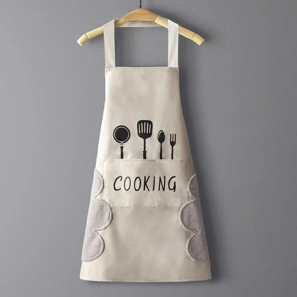 Waterproof Oil Proof Breathable Kitchen Apron with Pocket Unisex Adjustable Cooking Print Design Smock for Men Women Apron 1PC
