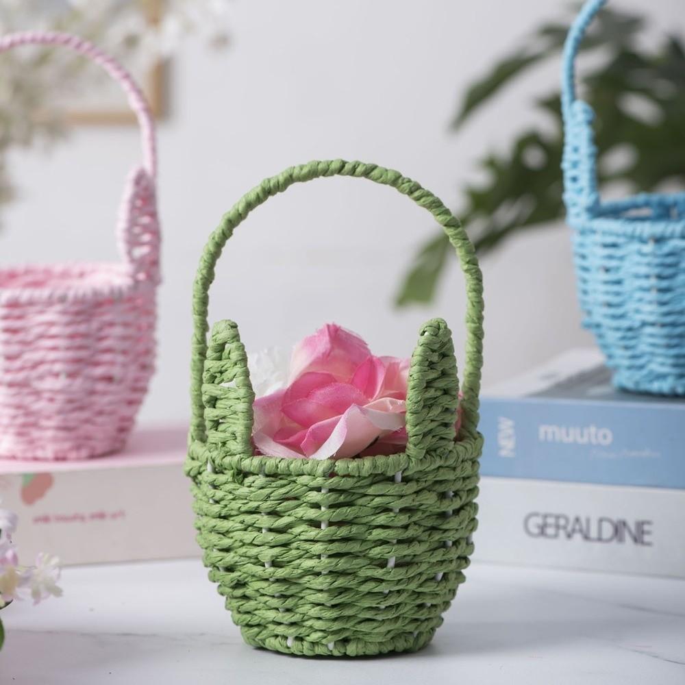 Cartoon Rabbit Ear Storage Basket Multifunctional with Handles Egg Gathering Ornaments Sundries Organizer Easter Festival Gift