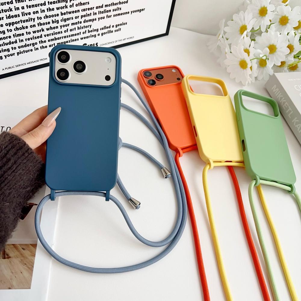 Liquid Silicone Crossbody Necklace Cord Strap Case For iPhone 17 Pro Max 16 15 14 13 12 11 XR XS X Matte Soft Protection Cover