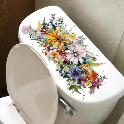 WC-Aufkleber Blumenaufkleber Badezimmer Selbstklebendes Gemälde Wasserdichter Aufkleber WC-Deckel Badezimmer Wandaufkleber