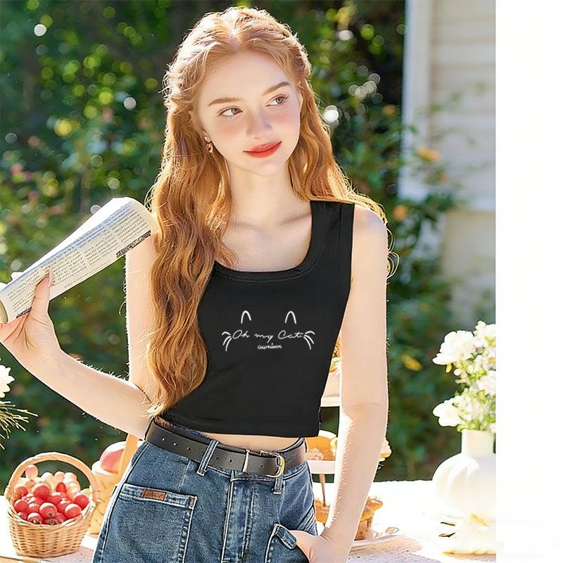 2026 Women's Sexy Letter Print Camisole Top: Short, Versatile Cropped Vest