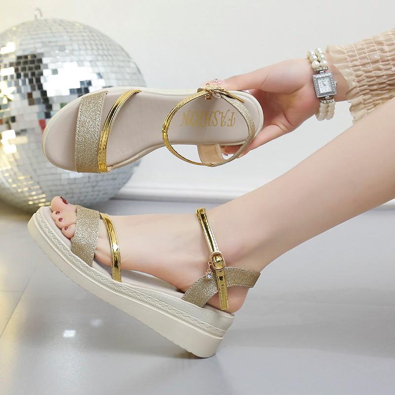 Summer Footwear Wedge Sandals Ladies Thick-soled Buckle Open Toe Plus Size Comfortable Women's Shoes