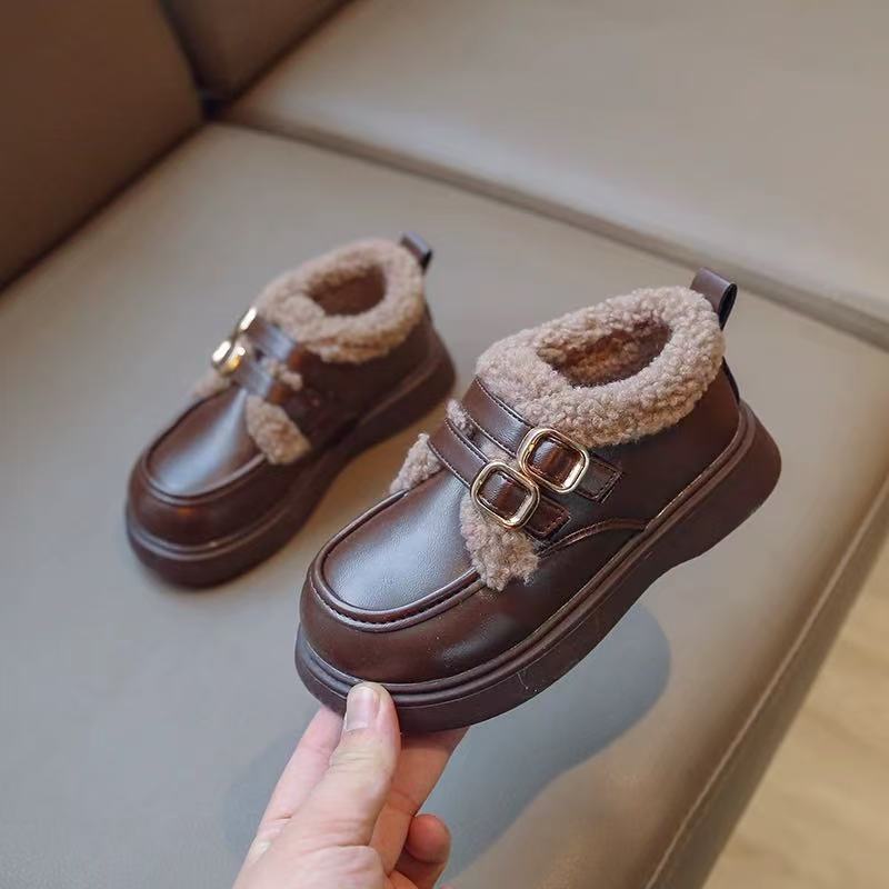 Girls Small Leather Shoes Autumn and Winter 2025 New Velvet Children's Princess Doudou Shoes Medium and Older Children's Warm Girls Cotton Shoes