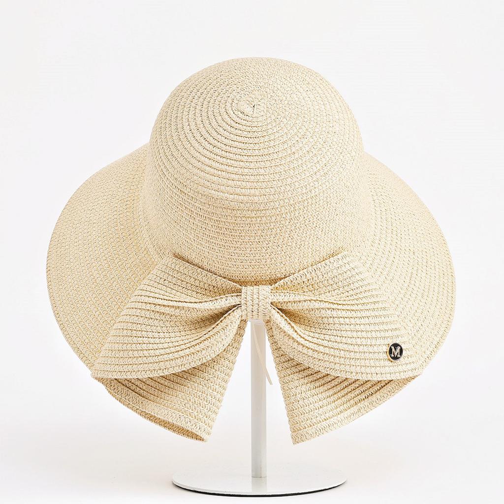 Women Wide Brim Foldable Sun Hat with Bow Detail for Beach Outdoor Travel UV Protection Summer Headwear