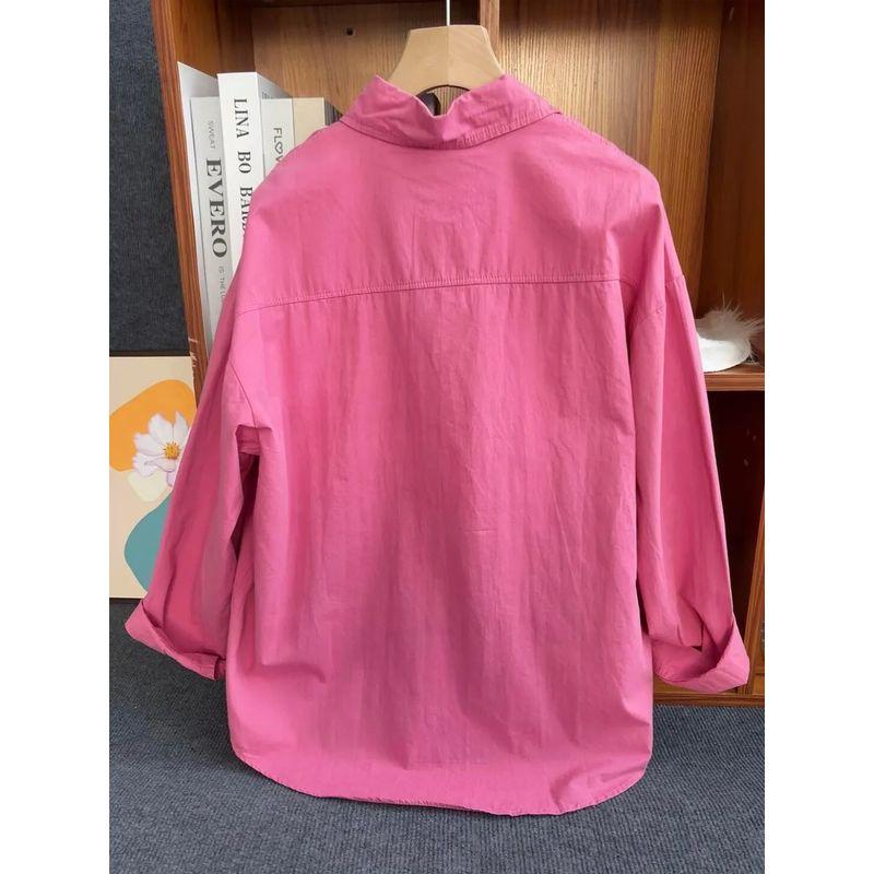 Pure Cotton Bandage Dress Rose Pink Shirt for Women Inner Wear Base Loose All-Matching Slimming Long Sleeve Shirt Coat Trendy