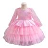Girls' Long-Sleeve Puffy Princess Bow Dress with Multi-Layer Skirt