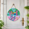 Summer Theme Ornament Pool Wooden Hanging Sign, Weather Resistant Solid Wood Plaque with Patio Wall Decor Hemp Rope for Outdoor Beach Party