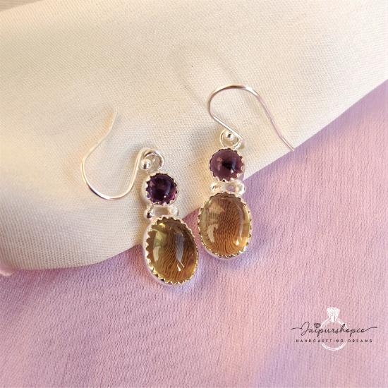 

Ювелирные изделия ручной работы, лимонный топаз, серьги с подвесками из стерлингового серебра 925 пробы с аметистом, бесплатная доставка по всему миру