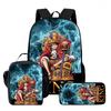 One Piece 15 Inch 3 Pcs Cartoon School Backpack Set Lightweight Bag With Lunch Bag Pencil Case For Boys Girls Grade 1-3 Mochila