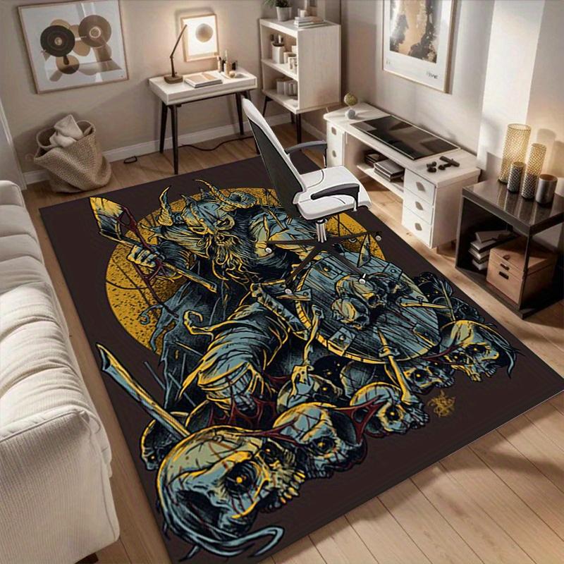 1pc. Fantasy Viking Warrior Rug - Home Decorative Carpet for Office Chair Cover, Outdoor Mat Gift with Bloody Skulls and Axes Design