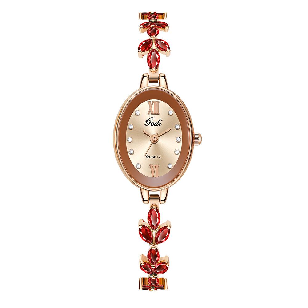 Nischen-High-End-Uhr Luxuriöse ovale Quarz-Uhr Schmuck Vierblättriges Kleeblatt Mittelalterliches Armbanduhr