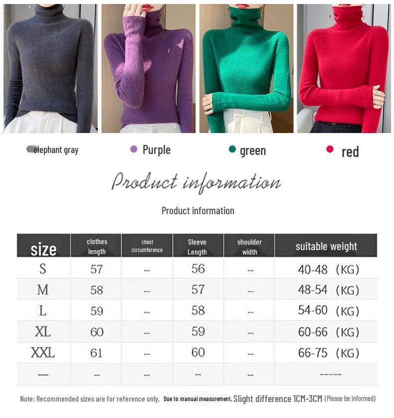 Women's High-Neck Slim-Fit Knit Sweater - 2024 Autumn/Winter Korean Style