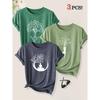 2026 3 Pack Harmony Between Man And Nature Yoga Print Women Short Sleeve T Shirts Casual Sports Holiday Tops Summer Autumn Tees