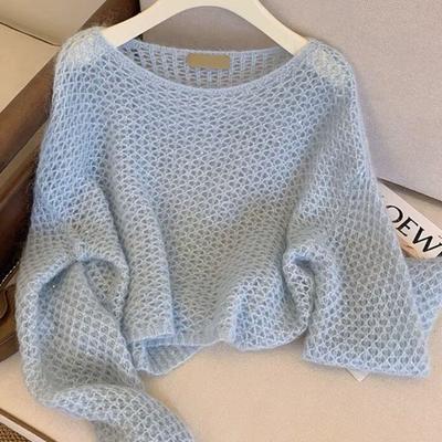 Hollow Knit Sweater Pullover Loose Lazy Sweater Long Sleeved Casual Base Top Cover