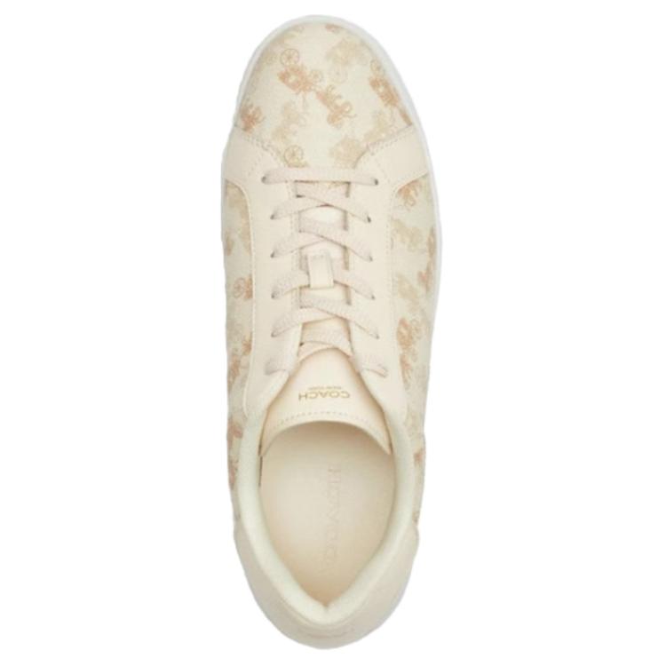 Coach Highline Round Toe Lace-Up Low-Top Sneakers With Carriage Pattern Print Men Sneakers Beige CAR40-CAH