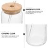 350ml/550ml Glass Cups with Bamboo Lids and Straw 1pc Mason Jars Coffee Mug Beer Can Shaped for Cocktail Whiskey Milk Juice Cola