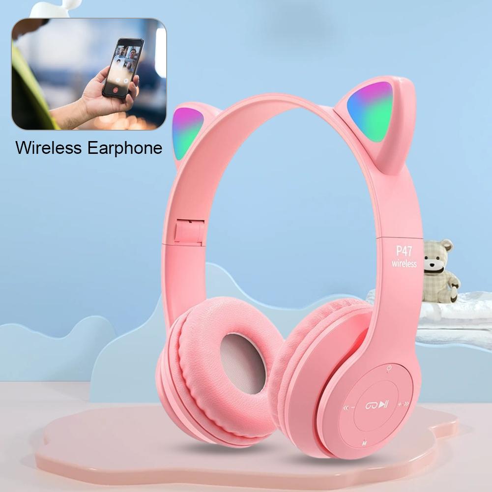 Flash Light Kids Children Headphone Voice Control Bluetooth-Compatible Pink Little Girl Earphone Gift Cartoon Phone Headset Gift
