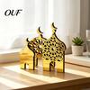 Ramadan Table Decor 3PCS Golden Castle Ornament, Hollow Mosque Design, Thick Wood And Decorative Wooden Signs Acrylic Desktop Accents, Religious