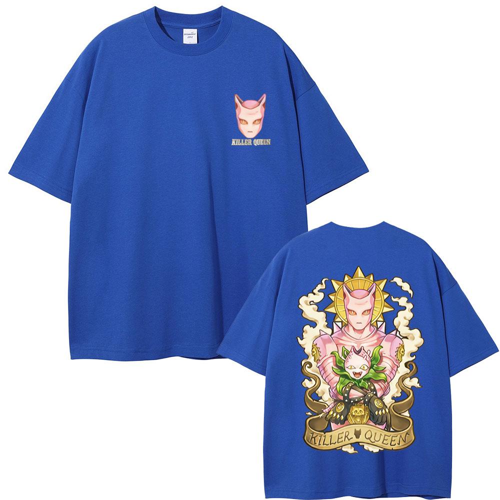Anime JoJo Bizarre Adventure Killer Queen Tshirt Men Women Casual Cotton Short Sleeve Tshirts Unisex Manga Vintage T Shirts