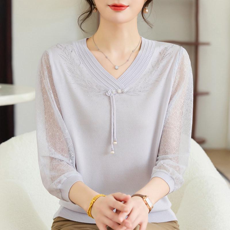 

Mom s 2026 Spring Gauze Sleeve Blouse: New Chinese Style, Thin, Three-Quarter Sleeves for Middle-Aged and Elderly Women M (85-100 lbs)