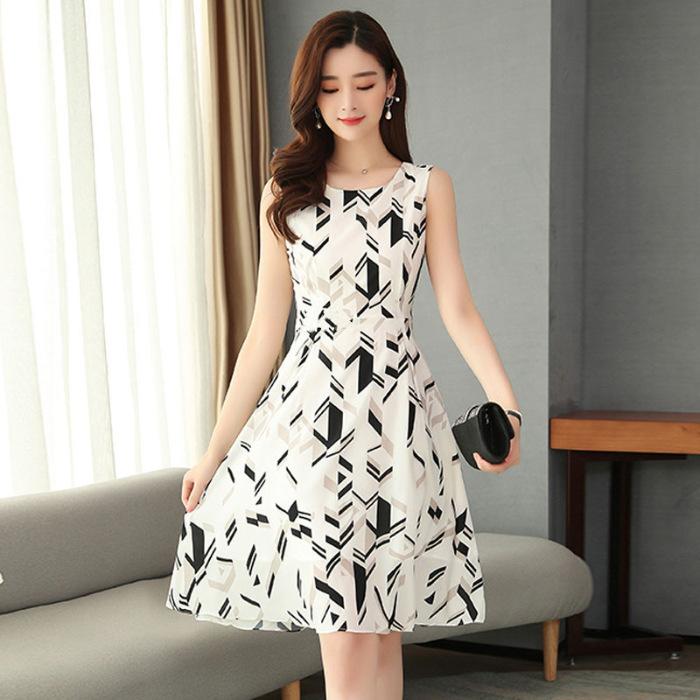 Summer popular skirt women s new summer sleeveless fashion temperament slim waist floral dress M